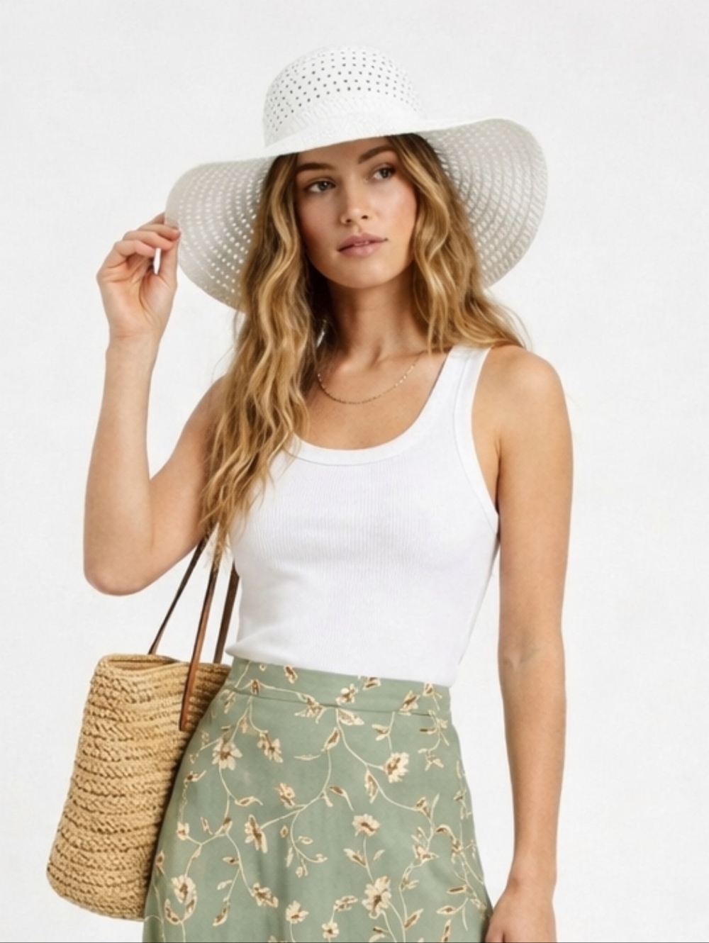 Nica White Wide Brim Sun Hat Resort Beach Vacation NWOT